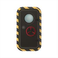 A black and yellow striped door with a red button vector