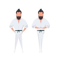 un hombre con un kimono blanco. maestro de kung-fu. aislado sobre fondo blanco. vector. vector