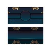 Template Congratulatory Flyer with gradient blue color with Indian gold pattern for your design. vector