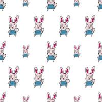 Seamless pattern. Funny hare. Rabbit with a pink bow. Suitable for backgrounds, postcards, and wrapping paper. Vector. vector