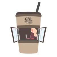 Coffee shop in the shape of a paper cup. Vector illustration.