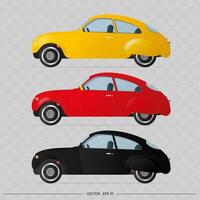 Three different colored cars on a gray background vector