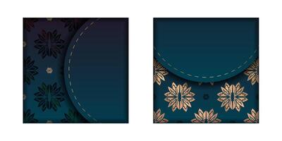Brochure template with gradient blue color with vintage gold ornaments for your brand. vector