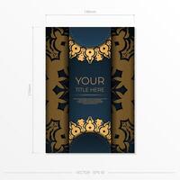 Dark blue postcard template with abstract ornament. Elegant and classic elements ready for print and typography. Vector illustration.