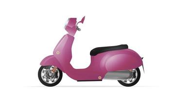 Realistic yellow moped in the old style. Purple scooter isolated on a white background. Vector illustration.