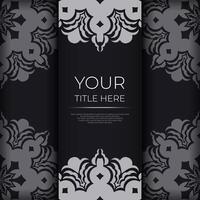 Ready-made invitation card design with abstract vintage ornament. Black and silver luxurious colors. Can be used as background and wallpaper. Elegant and classic vector elements