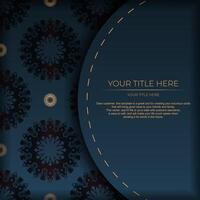 Dark blue postcard template with Indian mandala ornament. Elegant and classic elements ready for print and typography. illustration. vector