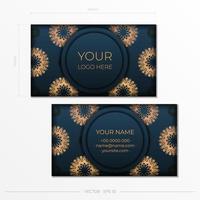 Blue Business Cards Template with Decorative Ornaments Business Cards, Oriental Pattern, Illustration. vector