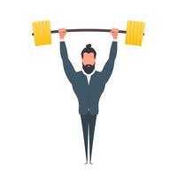 A man in a suit holding a barbell vector