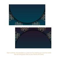 Blue gradient business card with abstract gold ornaments for your personality. vector