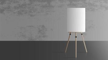 Easel in an empty room. Wooden easel. Concrete gray wall. Realistic vector illustration.