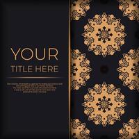 Ready-made postcard design with abstract vintage ornaments. Black-gold luxurious colors. Can be used as background and wallpaper. Elegant and classic vector elements ready for print and typography.