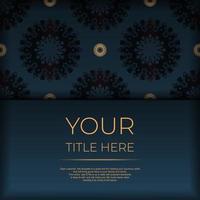 Dark blue postcard template with abstract mandala ornament. Elegant and classic vector elements ready for print and typography.