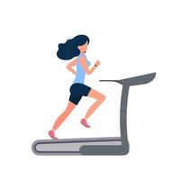 Girl on the treadmill. A woman in shorts and a T-shirt is running on a simulator. Isolated. Vector. vector