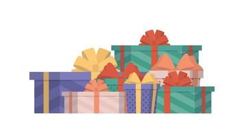 muchos regalos cajas de regalo multicolores. concepto sobre el tema de año nuevo, cumpleaños y día de san valentín. vector. vector