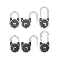 Set of padlocks with fingerprint scanner. A modern padlock is opened with a fingerprint. Isolated. Vector. vector