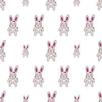 Seamless pattern. Funny hare. Rabbit with a pink bow. Suitable for backgrounds, postcards, and wrapping paper. . vector