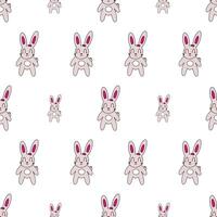 Seamless pattern. Funny hare. Rabbit with a pink bow. Suitable for backgrounds, postcards, and wrapping paper. Vector. vector