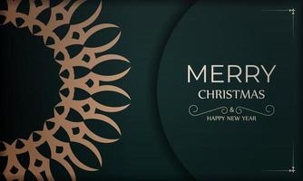 Postcard template Merry christmas in dark green color with winter yellow ornament vector