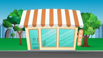 tienda de abarrotes en el centro del parque. parque, tienda de abarrotes, estilo plano. ilustración vectorial vector