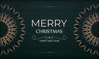 Christmas card with ornate design on dark green background vector
