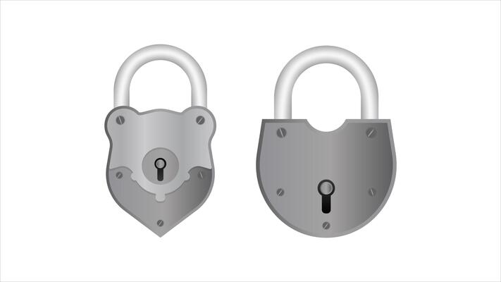 Old padlock in flat style. Antique padlock is isolated on a white background. .