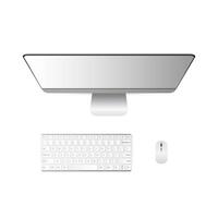 Computer top view. Monitor, keyboard and computer mouse isolated on a white background. Realistic vector. vector