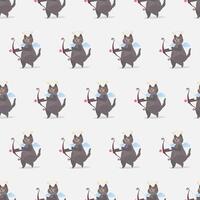 Seamless pattern Funny gray cat in the image of a cupid. A cat with a serious look. Vector illustration