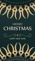 Festive Brochure Happy New Year in dark green color with luxurious yellow pattern vector