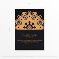 Ready-made postcard design with vintage Indian mandala ornament. Black-gold luxurious colors. Can be used as background and wallpaper. vector