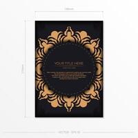 A black and gold flyer template with an ornate pattern vector