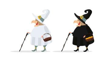 Witch in a black robe. Witch in a white hat. Good for a Halloween-themed design. Isolated. Vector. vector