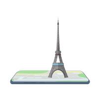 Map in the smartphone. Eiffel Tower on the map. . vector