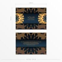 Dark blue postcard template with Indian ornament. Elegant and classic elements ready for print and typography. Vector illustration.