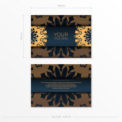 Dark blue postcard template with Indian ornament. Elegant and classic elements ready for print and typography. Vector illustration.