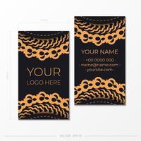 Template Black presentable Business cards with decorative ornaments business cards, oriental pattern, illustration. vector