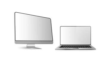 Monitor for computer. Modern open laptop. Set of computer equipment isolated on a white background. Realistic vector. vector