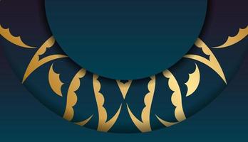 Background with gradient blue color with indian gold pattern for design under your text vector