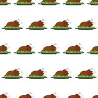 Seamless pattern Roasted turkey on a dish with lettuce. Fried chicken. Good for Thanksgiving theme design. . vector