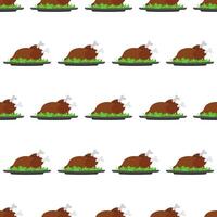 Seamless pattern Roasted turkey on a dish with lettuce. Fried chicken. Good for Thanksgiving theme design. Vector. vector