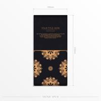 Ready-made postcard design with vintage Indian mandala ornament. Black-gold luxurious colors. Can be used as background and wallpaper. Elegant and classic vector elements ready for print