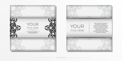 Luxurious white square postcard template with vintage abstract mandala ornament. Elegant and classic vector elements ready for print and typography.