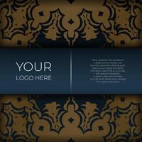 Dark blue postcard template with Indian mandala ornament. Elegant and classic elements ready for print and typography. vector
