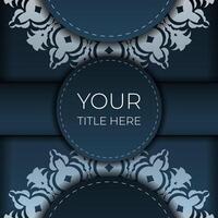 Dark blue postcard template with white abstract ornament. Elegant and classic vector elements ready for print and typography.