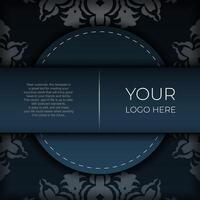 Dark blue postcard template with white Indian ornaments. Elegant and classic elements ready for print and typography. vector