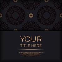 Dark black gold invitation card template with white indian ornaments. Elegant and classic elements ready for print and typography. vector