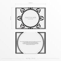 Luxurious white rectangular postcard template with vintage indian mandala ornament. Elegant and classic vector elements ready for print and typography.