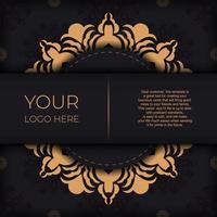 Ready-made postcard design with vintage Indian ornaments. Black-gold luxurious colors. Can be used as background and wallpaper. Elegant and classic vector elements ready for print and typography.