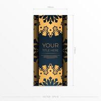 Dark blue postcard template with Indian ornament. Elegant and classic elements ready for print and typography. Vector illustration.