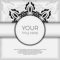 Luxurious white square postcard template with vintage abstract ornament. Elegant and classic vector elements are great for decoration.